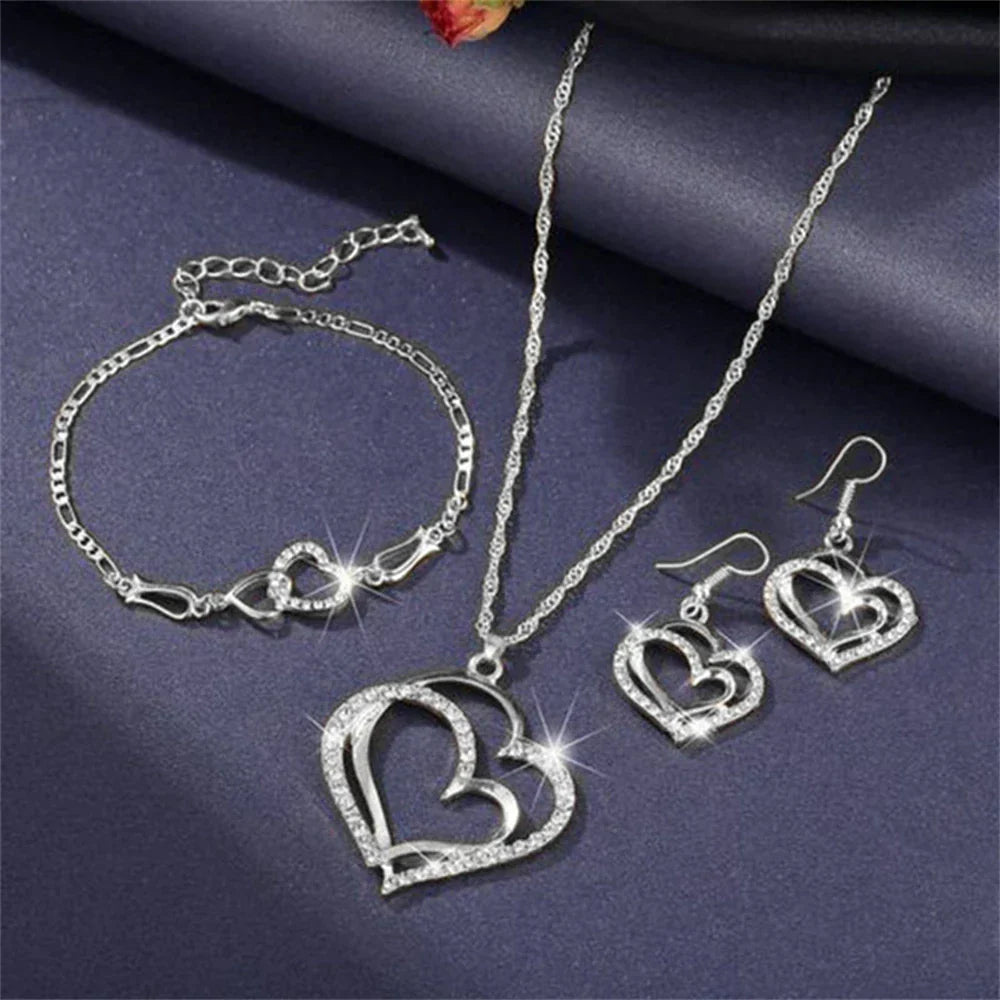 Double Heart Necklace Jewelry Set 💞💝